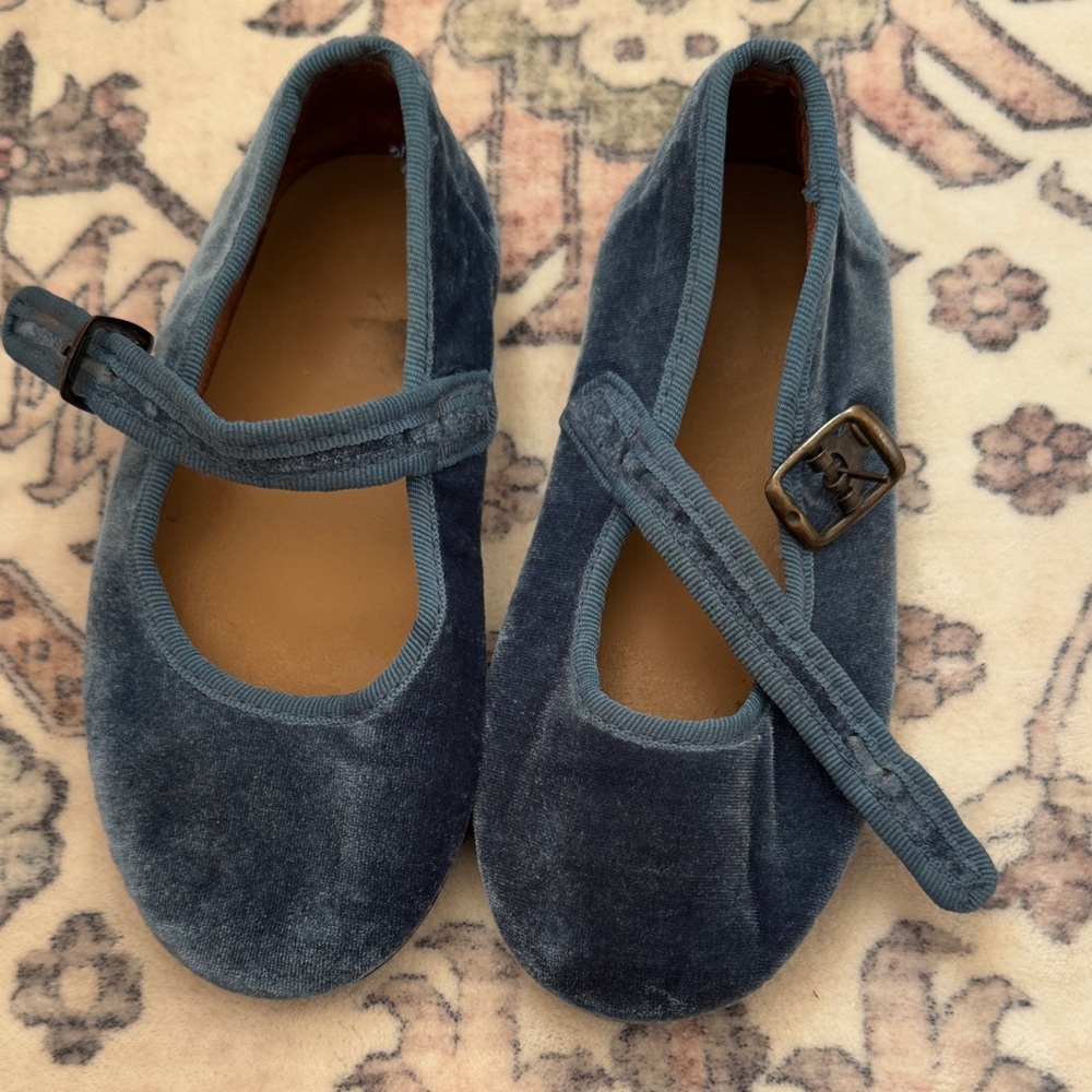 Elegant Navy Velvet Kids Mary Jane Shoes